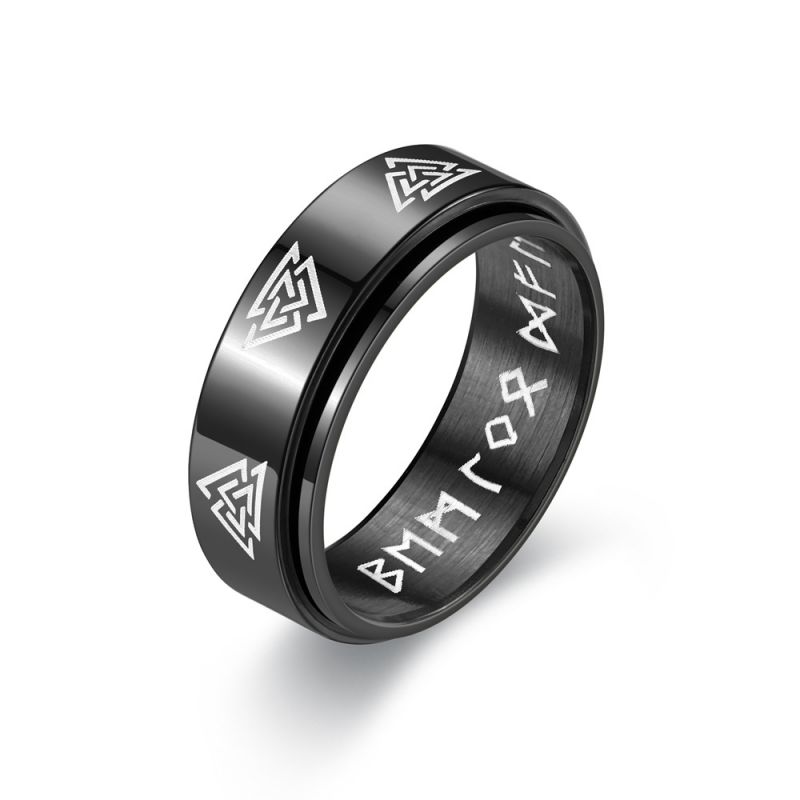 Fashion 8mm Black Stainless Steel Rotatable Round Ring