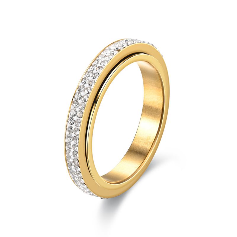 Fashion 4mm Gold Stainless Steel Diamond Round Men's Ring