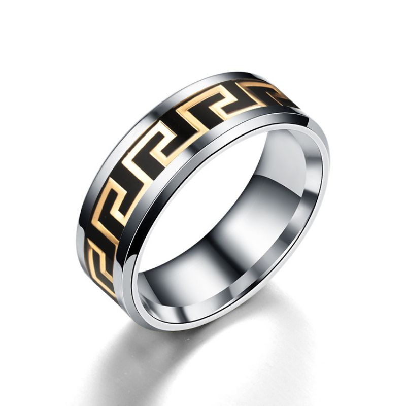 Fashion 8mm Black Gold Plate Stainless Steel Round Men's Ring