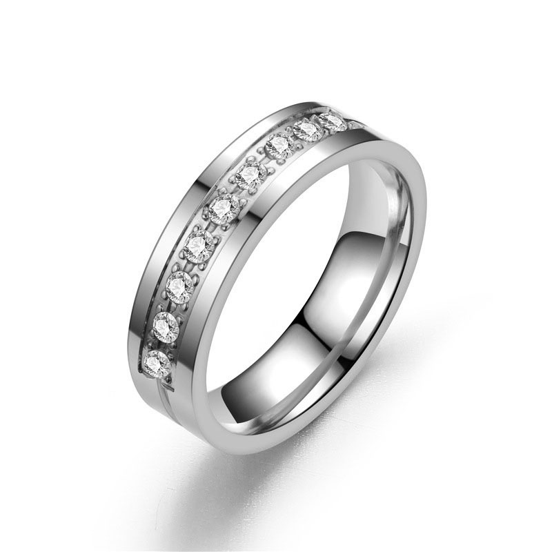 Fashion 6mm Steel Color With Diamonds Stainless Steel Diamond Round Ring