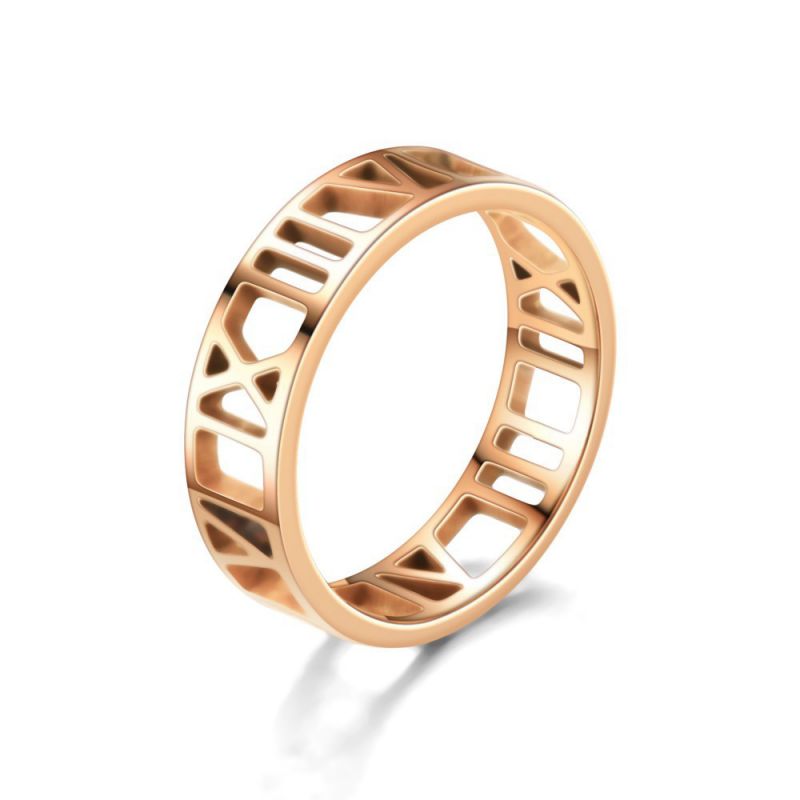 Fashion 6mm Rose Gold Stainless Steel Hollow Men's Ring