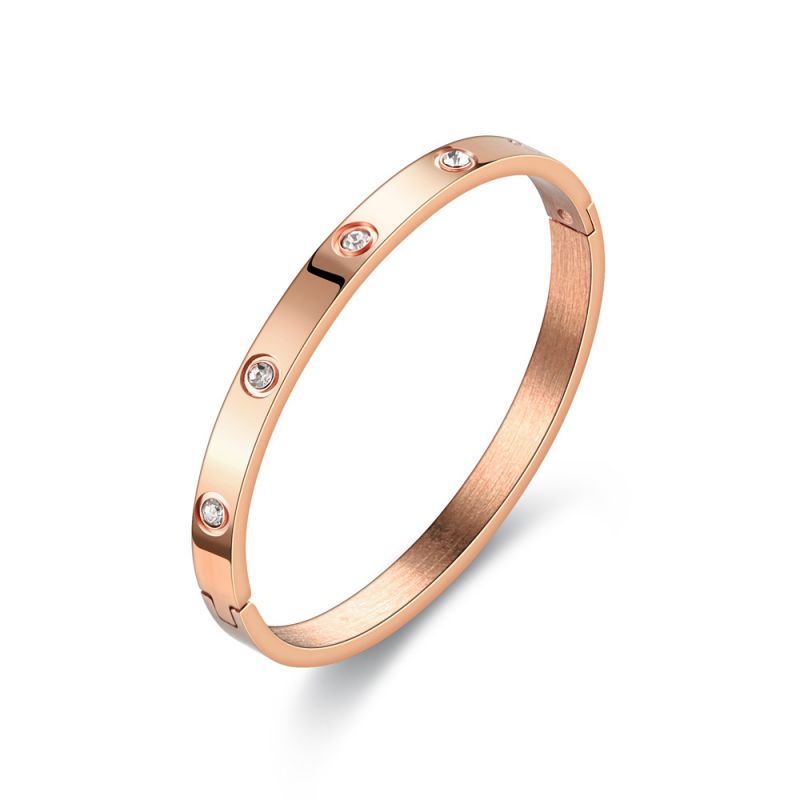 Fashion Rose Gold With Diamonds Stainless Steel Diamond Round Ring