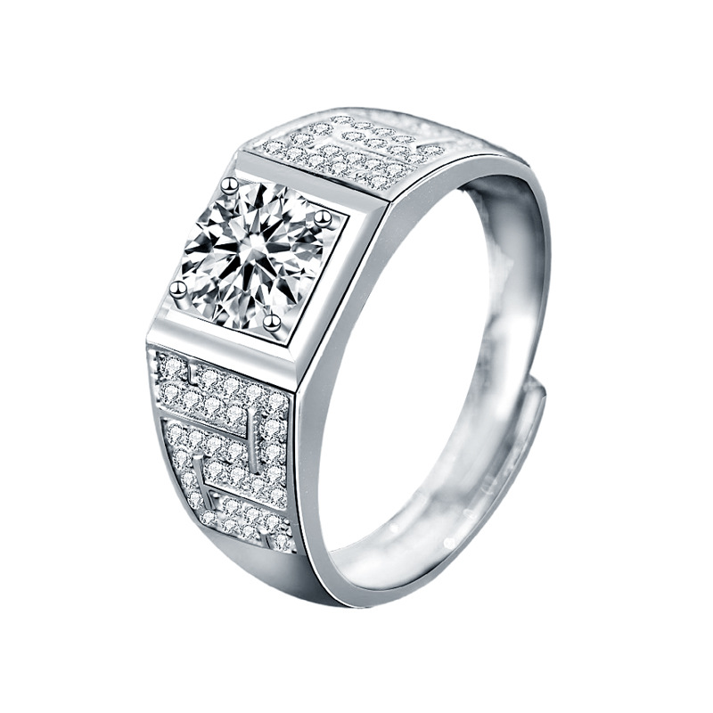Fashion 1 Carat Moissanite Diamond (white Gold) Silver Diamond Square Ring