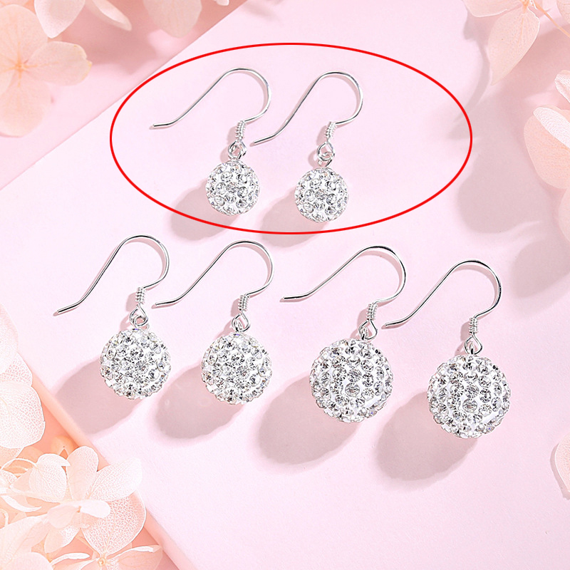 Fashion (6mm) Silver Diamond Ball Stud Earrings