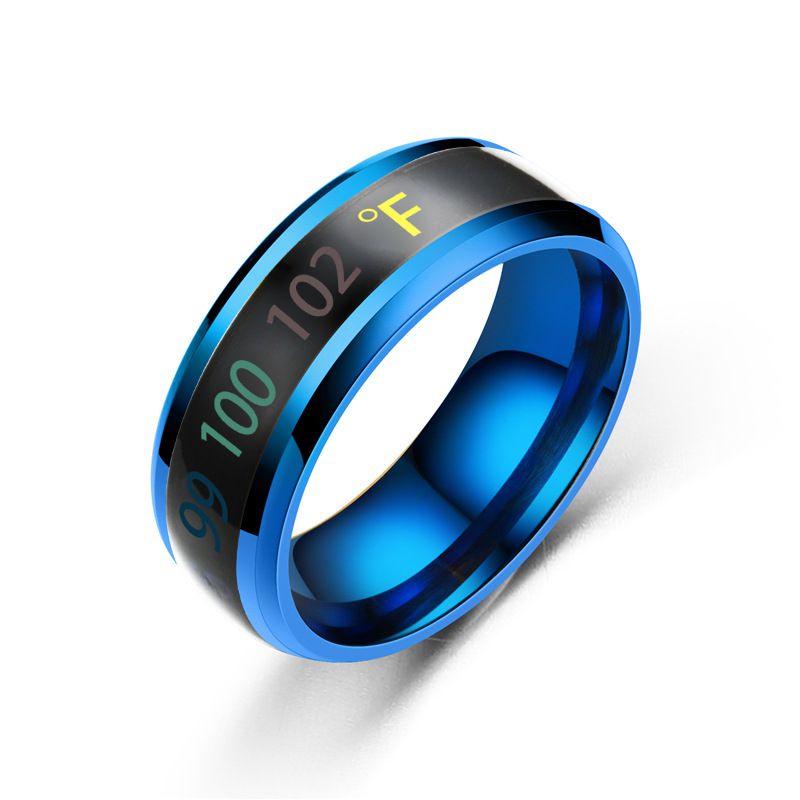 Fashion Fahrenheit 8mm Blue Stainless Steel Geometric Round Ring