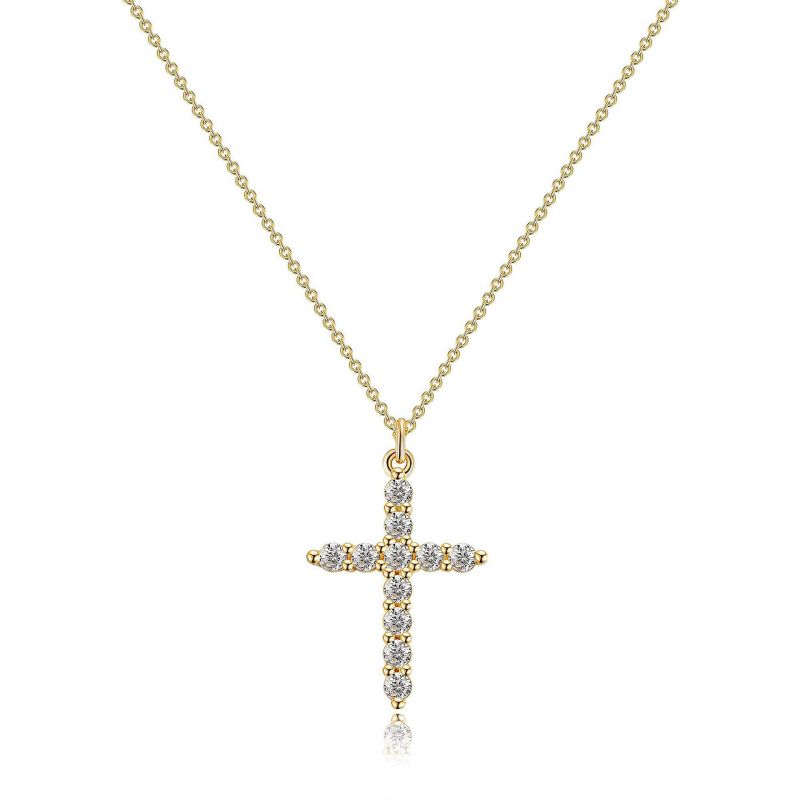 Fashion Gold Titanium Steel Diamond Cross Necklace