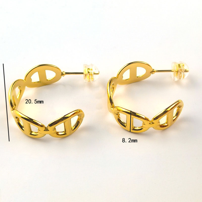 Fashion Gold Stainless Steel Pig Nose C-shaped Earrings