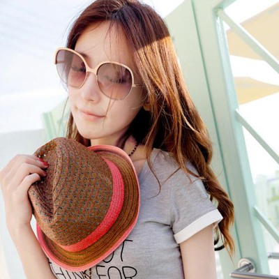 Trendy Light Coffee Hollow Out Two Colors Simple Design Straw Sun Hats
