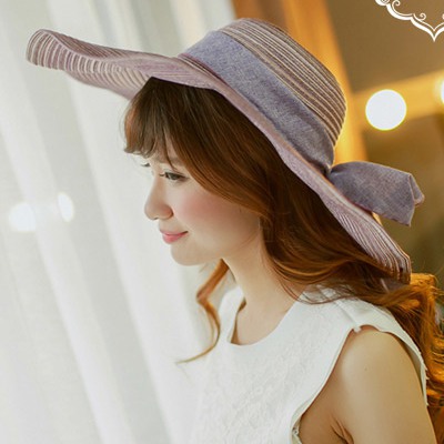 Posh Picture Color Big Bowknot Decorated Large Brim Design Straw Sun Hats