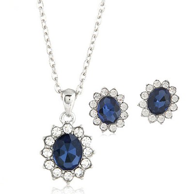 Marathon Blue Oval Shape Gemstone Pendant Alloy Jewelry Sets