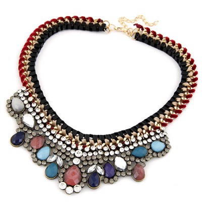 Cheap Blue Metal Weave Rope Fake Collar Design Alloy Bib Necklaces