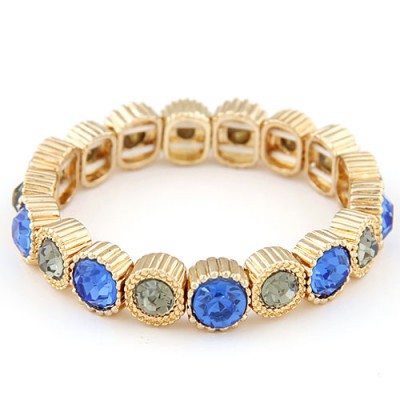 Locket blue & gray CZ diamond decorated round shape design alloy Fashion Bracelets
