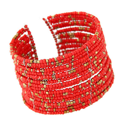 Native red beads decorated multi-layer design alloy Fashion Bangles