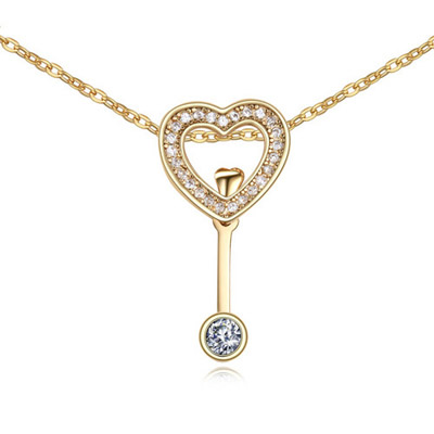 Autism White & Champagne Gold Diamond Decorated Heart Shape Pendant Design
