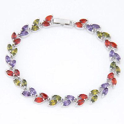 Ethnic Multicolor Gemstone Decorated Simple Design Alloy Crystal Bracelets