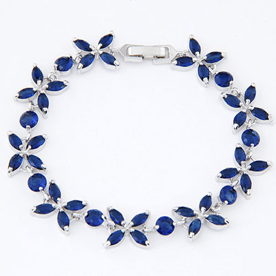 Waltons Dark Blue Diamond Decorated Flower Design Alloy Crystal Bracelets