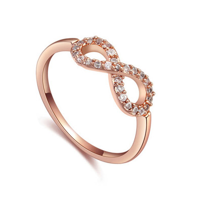 Religious White & Rose Gold Diamond Decorated Eight-shape Design Zircon Crystal Rings