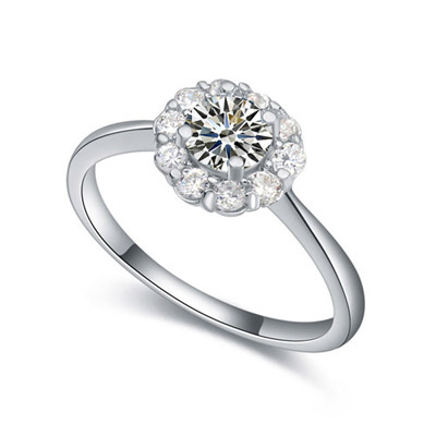 Sample White Diamond Decorated Flower Design Zircon Crystal Rings