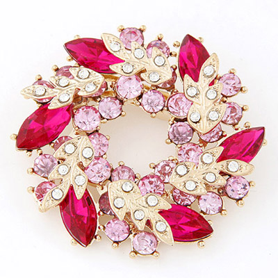 Blank Red Diamond Decorated Leaf Shape Design Alloy Korean Brooches
