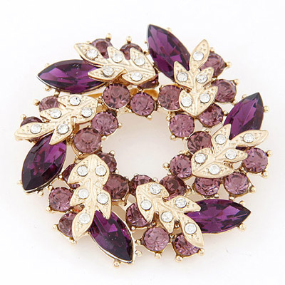 Tribal Dark Purple Diamond Decorated Leaf Shape Design Alloy Korean Brooches