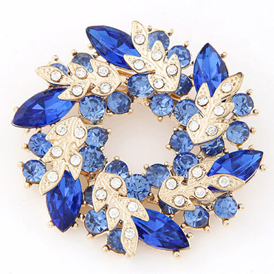 2013 Blue Diamond Decorated Leaf Shape Design Alloy Korean Brooches