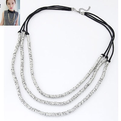 Handmade Silver Color Metal Weave Multilayer Design Alloy Multi Strand Necklaces