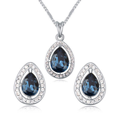 Scene Dark Blue Diamond Decorated Waterdrop Shape Design Alloy Crystal Sets
