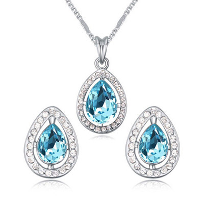 Shopping Navy Blue Diamond Decorated Waterdrop Shape Design Alloy Crystal Sets