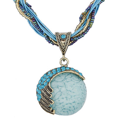 Expression Blue Diamond Decorated Round Shape Design Alloy Bib Necklaces