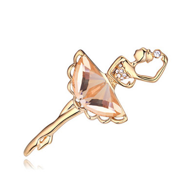 Graduation Light Coffee & Champagne Gold Dancing Girl Shape Decorated Simple Design Alloy Crystal Brooches