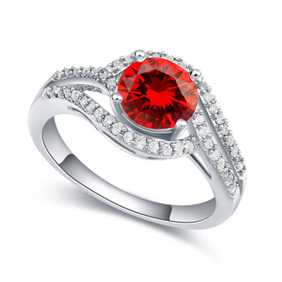 Little Garnet Red Diamond Decorated Simple Design Zircon Crystal Rings