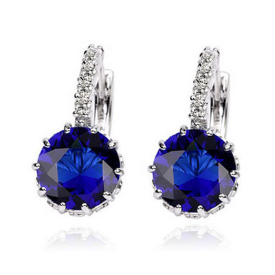 Cranes Sapphire Blue Diamond Decorated Simple Design Alloy Crystal Earrings