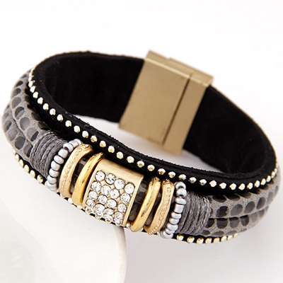 Claddagh Gray Diamond Decorated Double Layer Design Alloy Fashion Bracelets