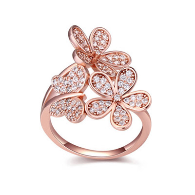 Synthetic White & Rose Gold Diamond Decorated Butterfly Shape Design Zircon Crystal Rings