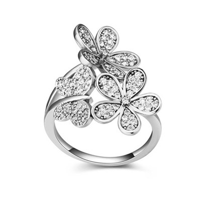 Patagonia White Diamond Decorated Butterfly Shape Design Zircon Crystal Rings