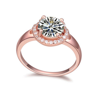 Vellum White & Rose Gold Diamond Decorated Simple Design Zircon Crystal Rings