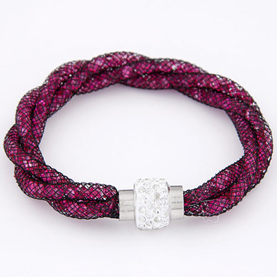 Handcrafte Plum Red Diamond Decorated Weave Design Alloy Korean Fashion Bracelet