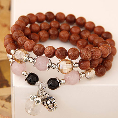Propper Brown Beads Decorated Multilayer Design Alloy Fashion Bracelets
