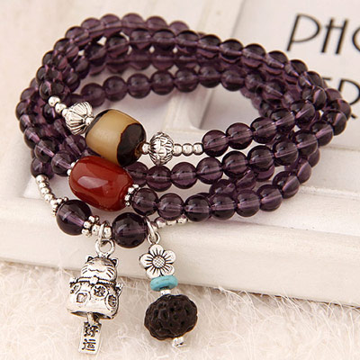 Jogging Purple Beads Decorated Cat Shape Multilayer Design Alloy Fashion Bracelets