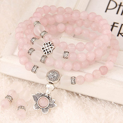 Luxury Pink Beads Decorated Multilayer Design Alloy Fashion Bracelets