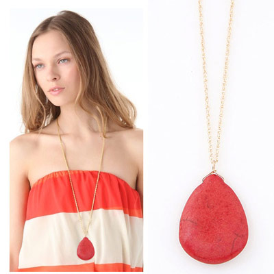Venetian Watermelon Red Waterdrop Shape Pendant Decorated Simple Design Alloy Chains