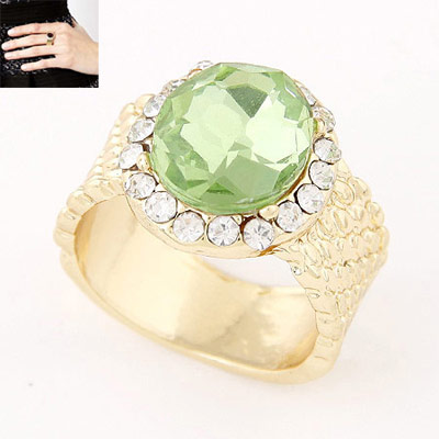 Retro Green Diamond Decorated Simple Design Alloy Korean Rings