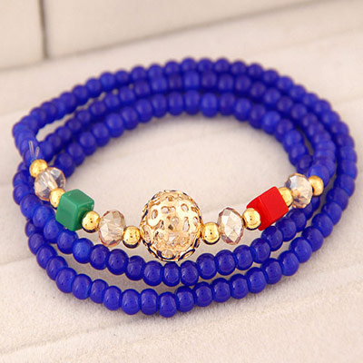 Korean Sapphire Blue Beads Decorated Multilayer Design Alloy Korean Fashion Bracelet