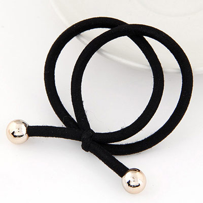 Casual Black Beads Decorated Double Layer Design Rubber Band Hair Band Hair Hoop