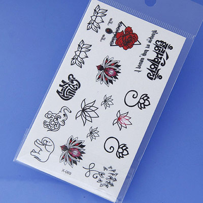 Lovely Black & Red Flower Pattern Simple Design Tape Tattoos Body Art