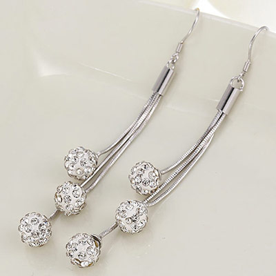 Fashion Silver Color Diamond Decorated Round Shape Design Cuprum Crystal Earrings