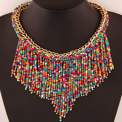 Bohemia Multicolor Beads Decorated Weave Tassle Design