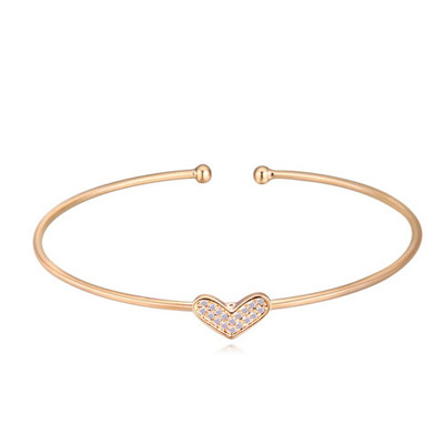 Pretty Champagne Gold Diamond Decorated Heart Shape Design Cuprum Crystal Bracelets