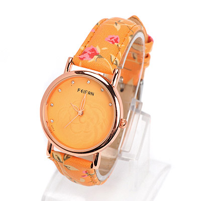 Fit yellow diamond decorated rose pattern design alloy Ladies Watches