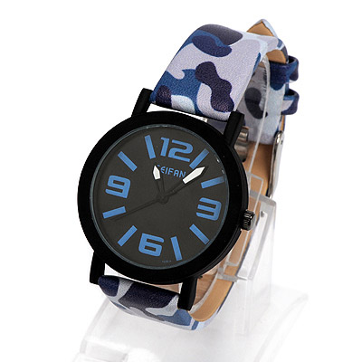 Venetian blue camouflage pattern simple design alloy Ladies Watches